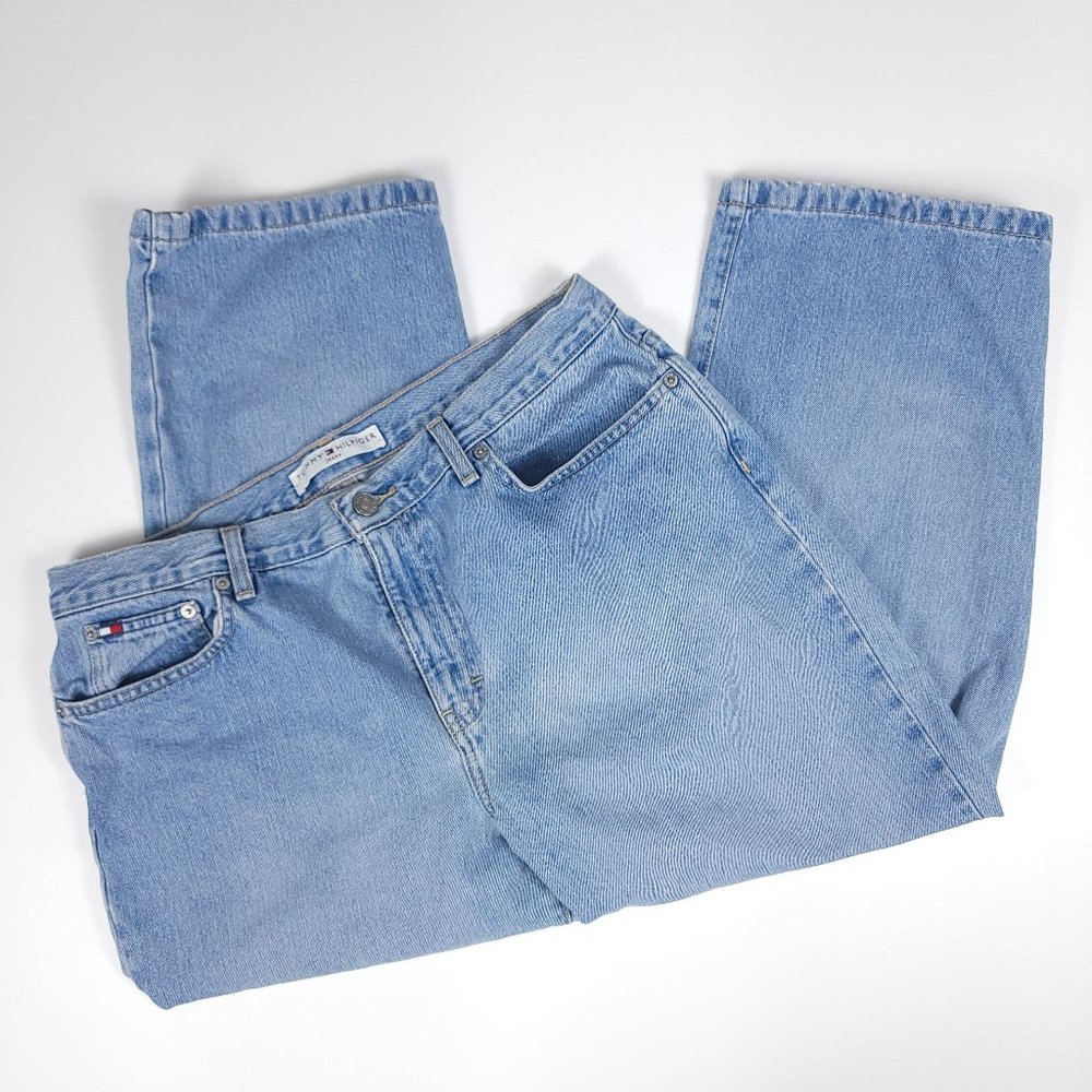 Tommy Hilfiger Cropped Boyfriend Jeans Womens 14 Light‎ Wash Blue Denim